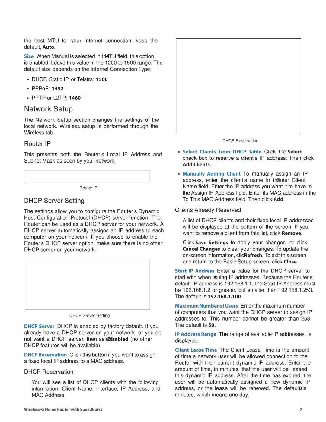 Linksys WRT54GH manual Network Setup, Router IP, Dhcp Server Setting, Dhcp Reservation, Clients Already Reserved 
