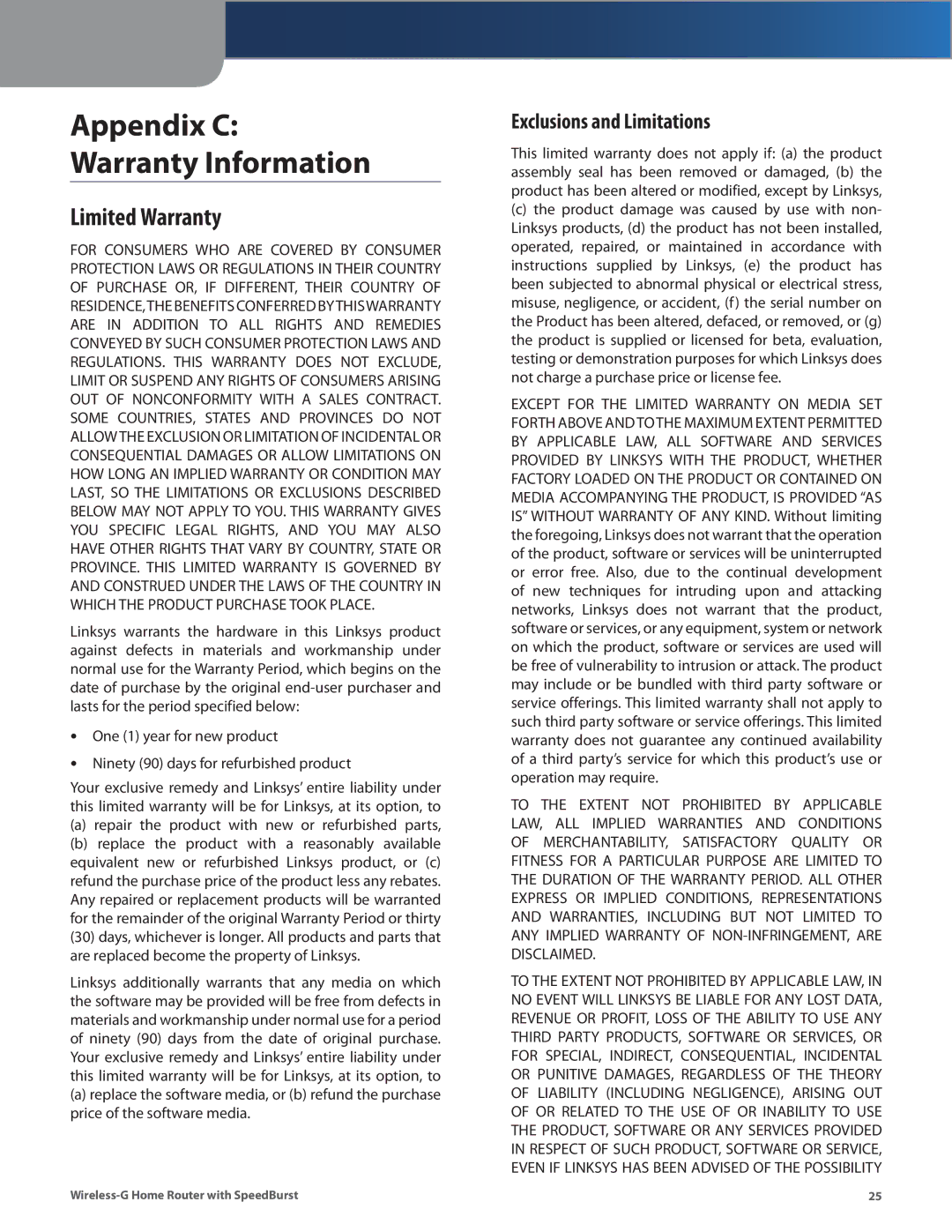 Linksys WRT54GH manual Limited Warranty, Exclusions and Limitations 