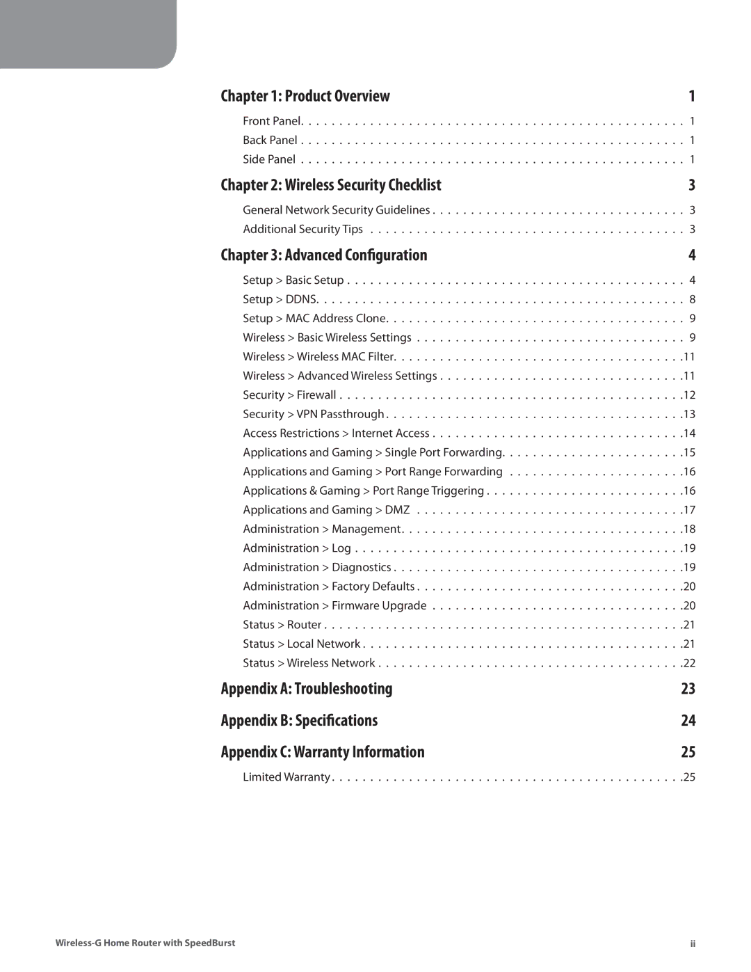 Linksys WRT54GH manual Table of Contents 