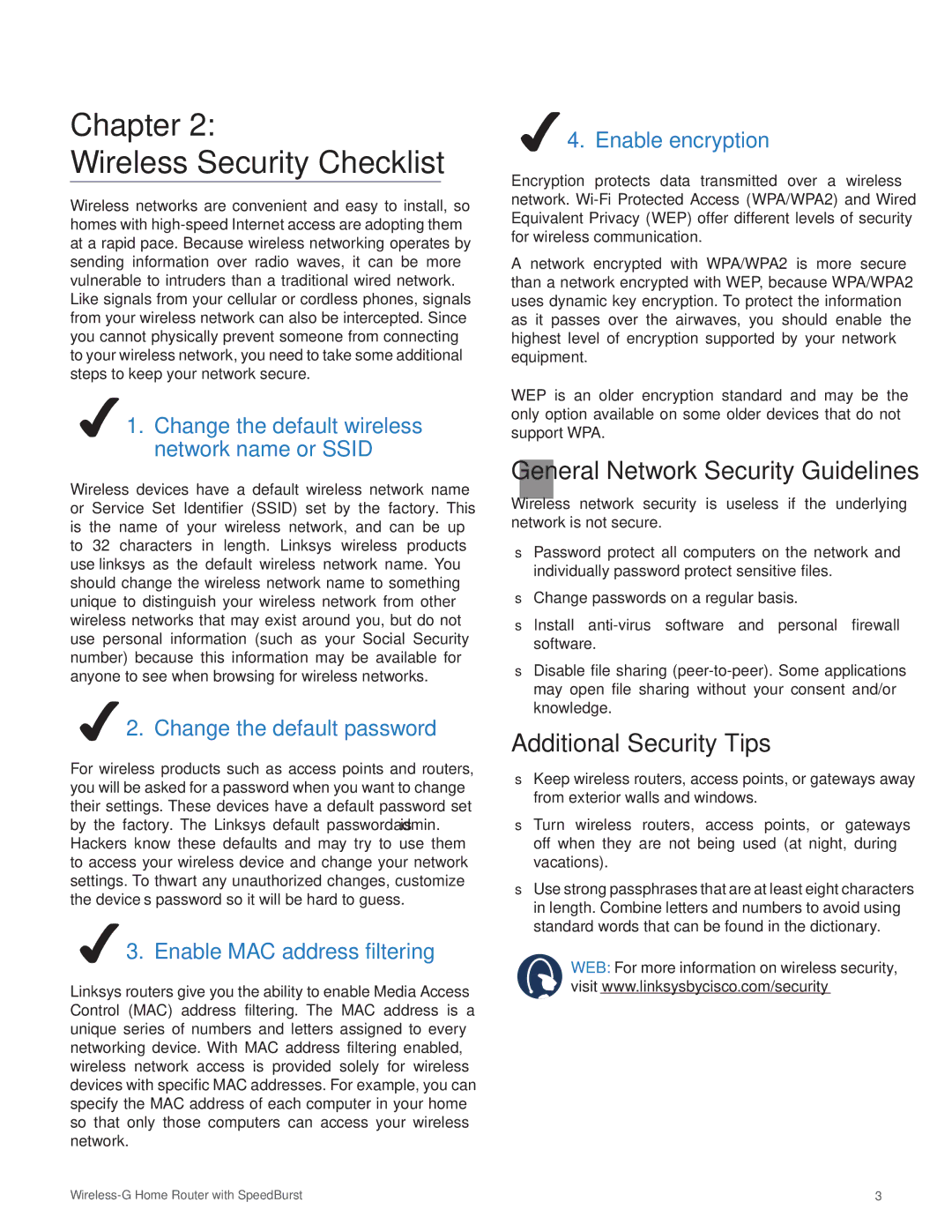 Linksys WRT54GH manual General Network Security Guidelines, Additional Security Tips 