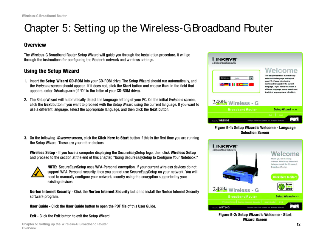 Linksys WRT54GL (EU/LA) manual Setting up the Wireless-G Broadband Router, Using the Setup Wizard 