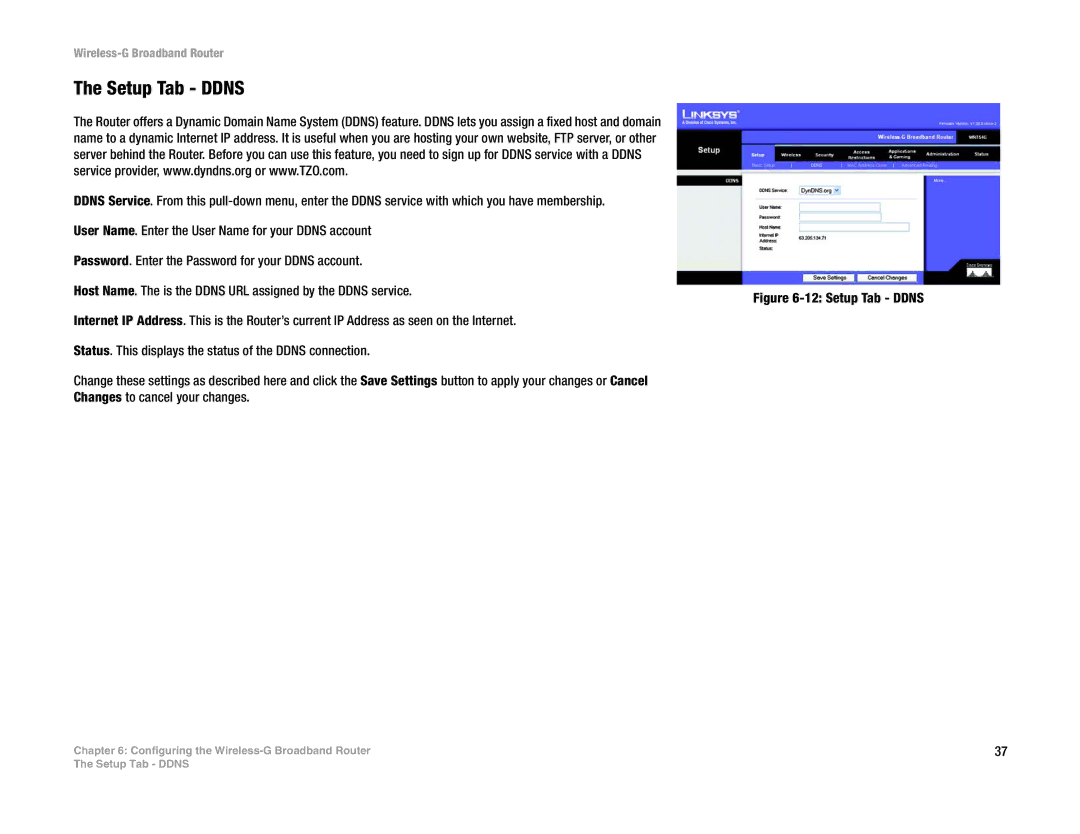 Linksys WRT54GL (EU/LA) manual Setup Tab Ddns 