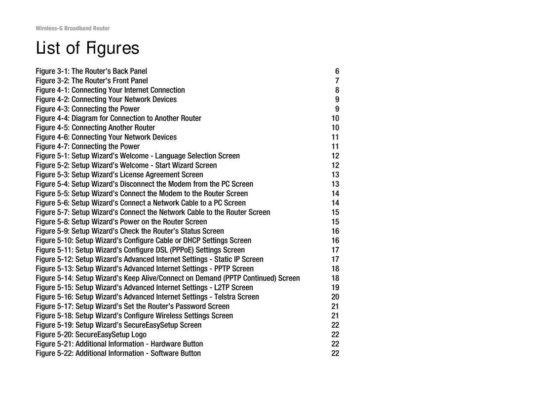 Linksys WRT54GL (EU/LA) manual List of Figures, Router’s Back Panel 