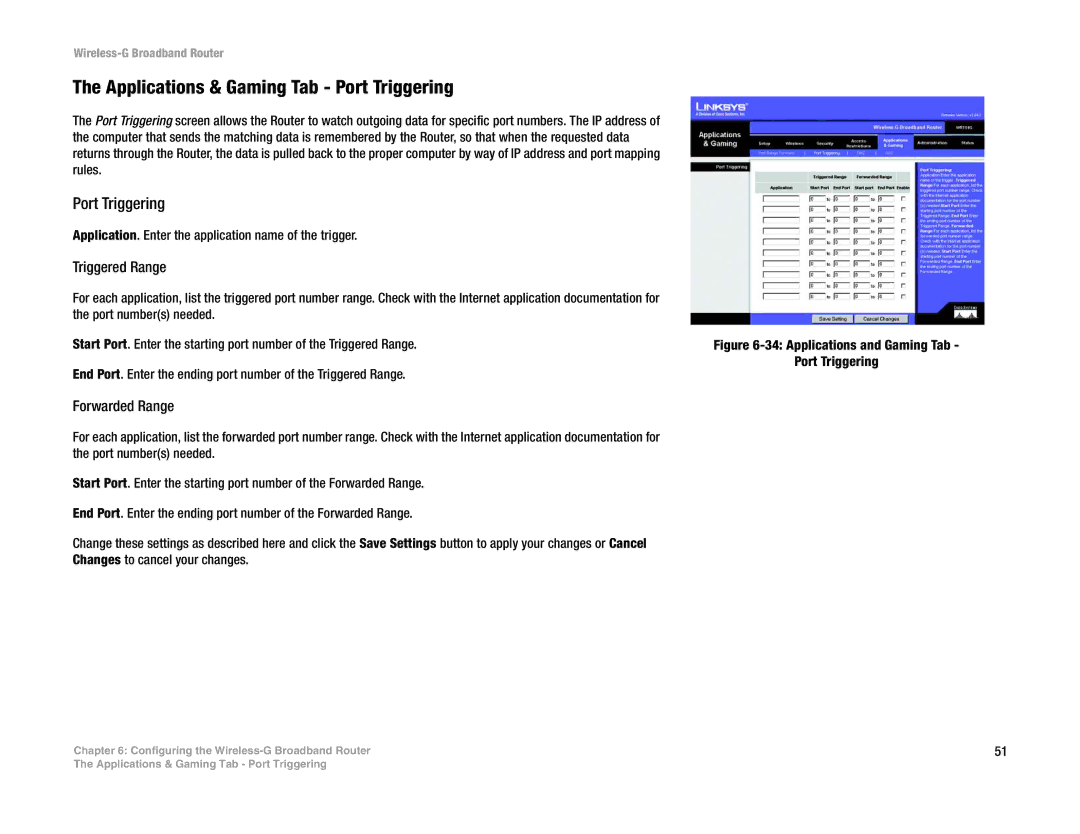 Linksys WRT54GL (EU/LA) manual Applications & Gaming Tab Port Triggering 