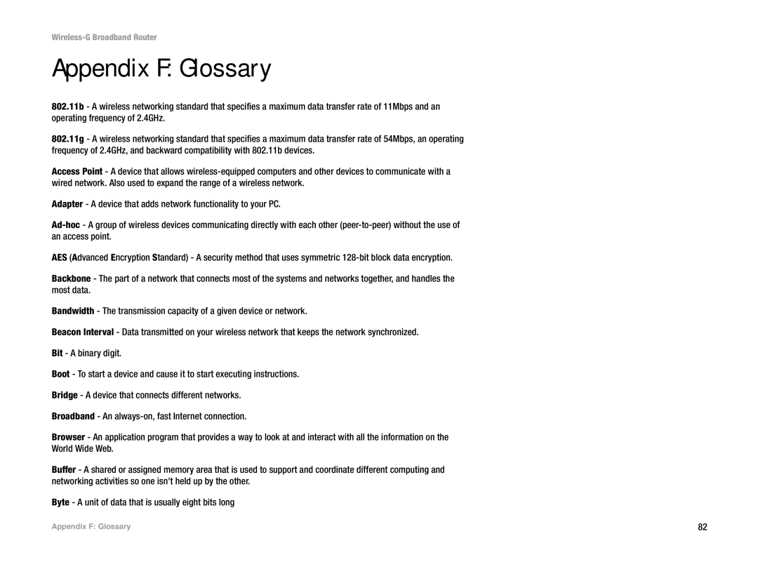 Linksys WRT54GL (EU/LA) manual Appendix F Glossary 