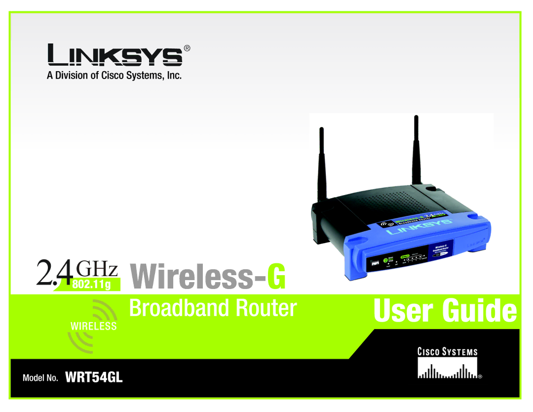 Linksys WRT54GL manual GHz .11g Wireless- G 