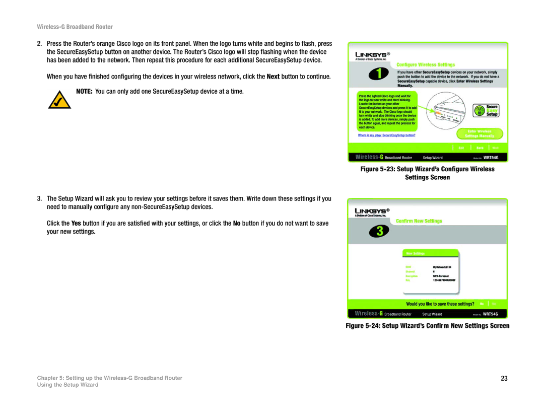 Linksys WRT54GL manual Setup Wizard’s Confirm New Settings Screen 