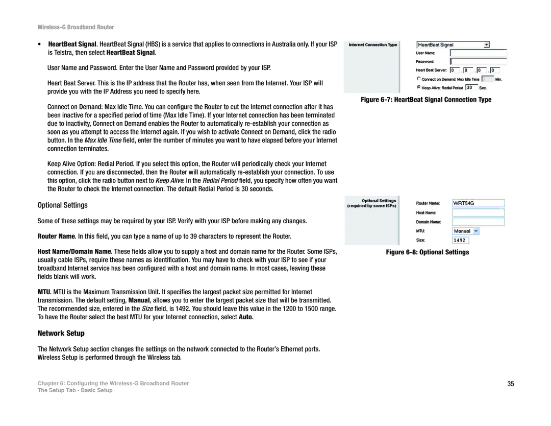 Linksys WRT54GL manual Optional Settings 