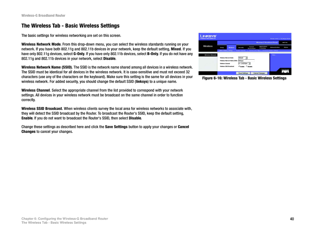 Linksys WRT54GL manual Wireless Tab Basic Wireless Settings 