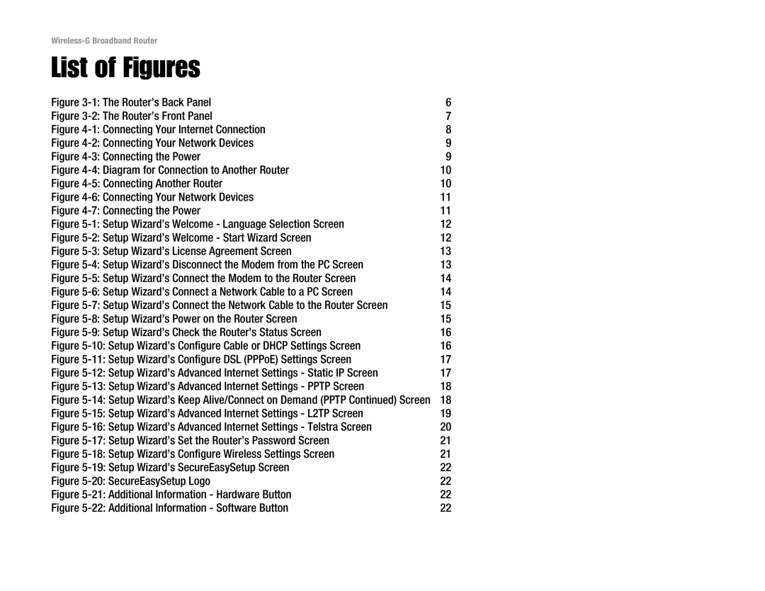 Linksys WRT54GL manual List of Figures, Router’s Back Panel 