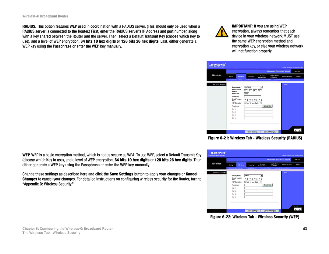 Linksys WRT54GL manual Wireless Tab Wireless Security Radius 