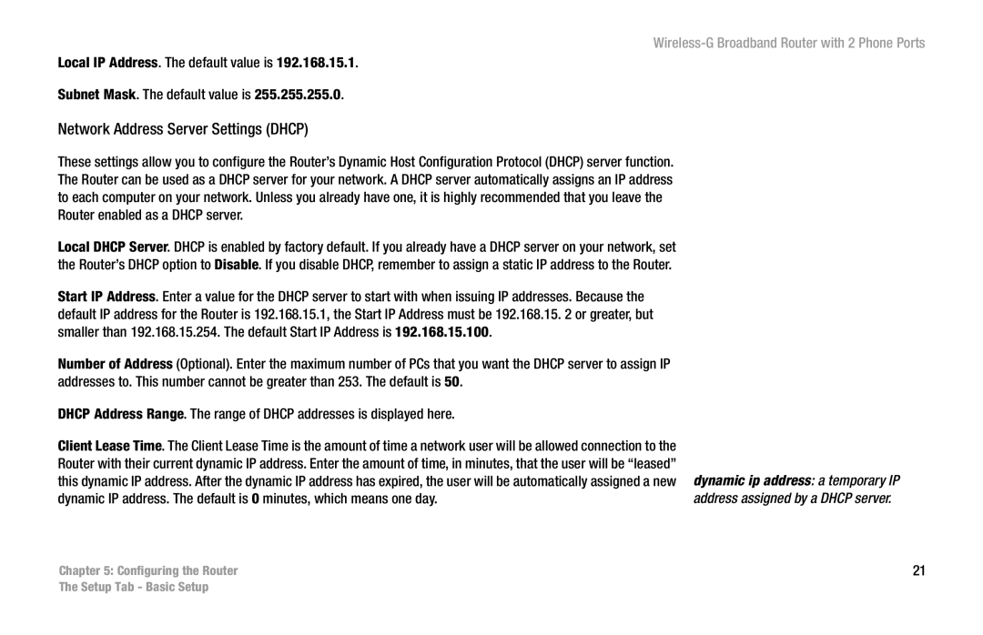 Linksys WRT54GP2 manual Network Address Server Settings Dhcp 