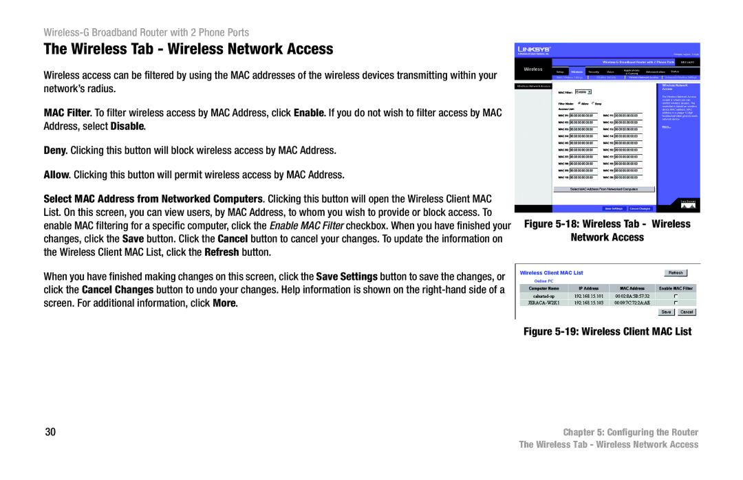 Linksys WRT54GP2 manual Wireless Tab Wireless Network Access 