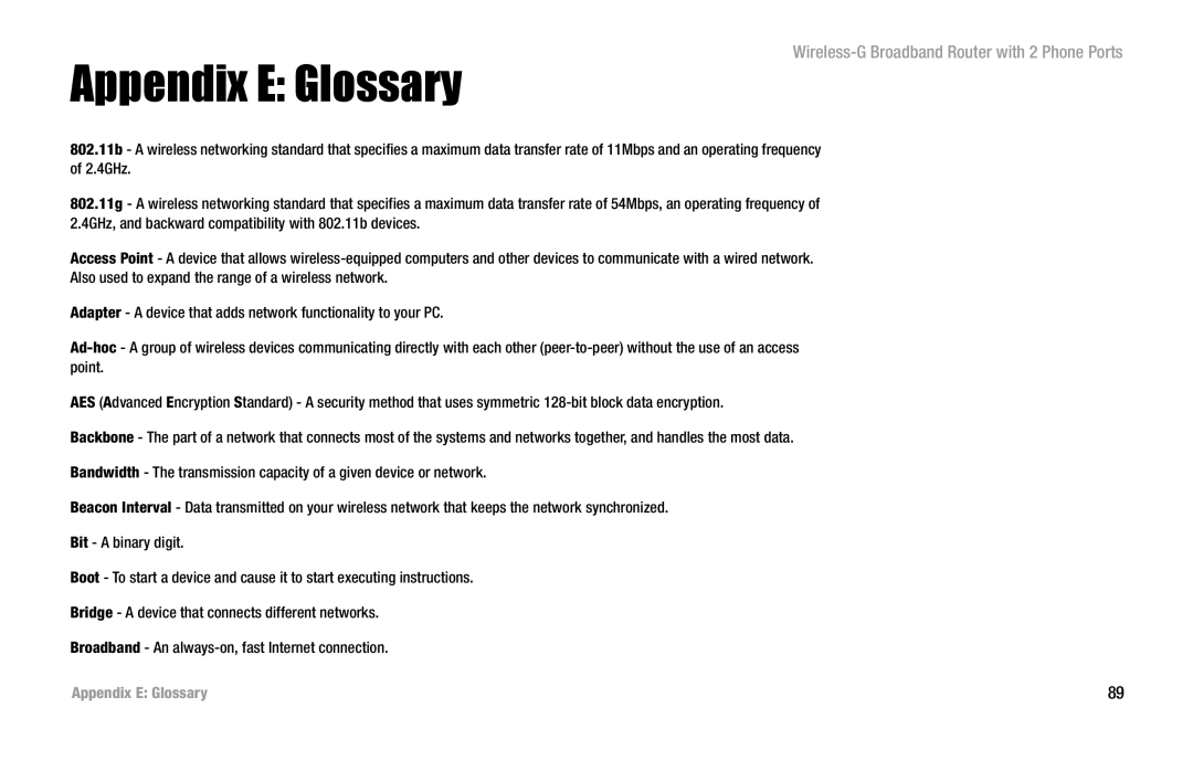 Linksys WRT54GP2 manual Appendix E Glossary 