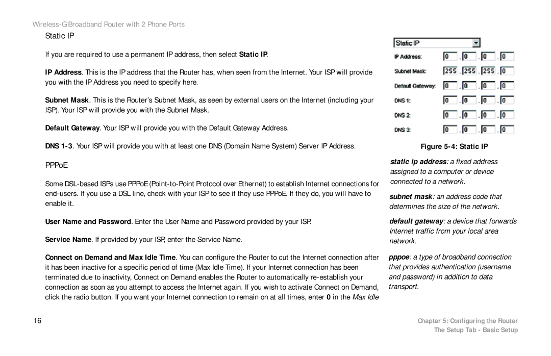 Linksys WRT54GP2 manual Static IP 