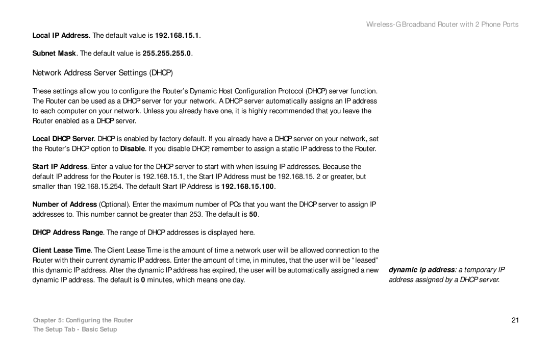 Linksys WRT54GP2 manual Network Address Server Settings Dhcp 