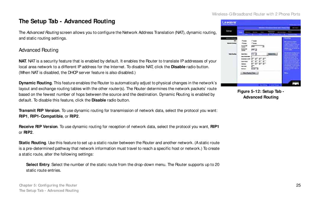 Linksys WRT54GP2 manual Setup Tab Advanced Routing 