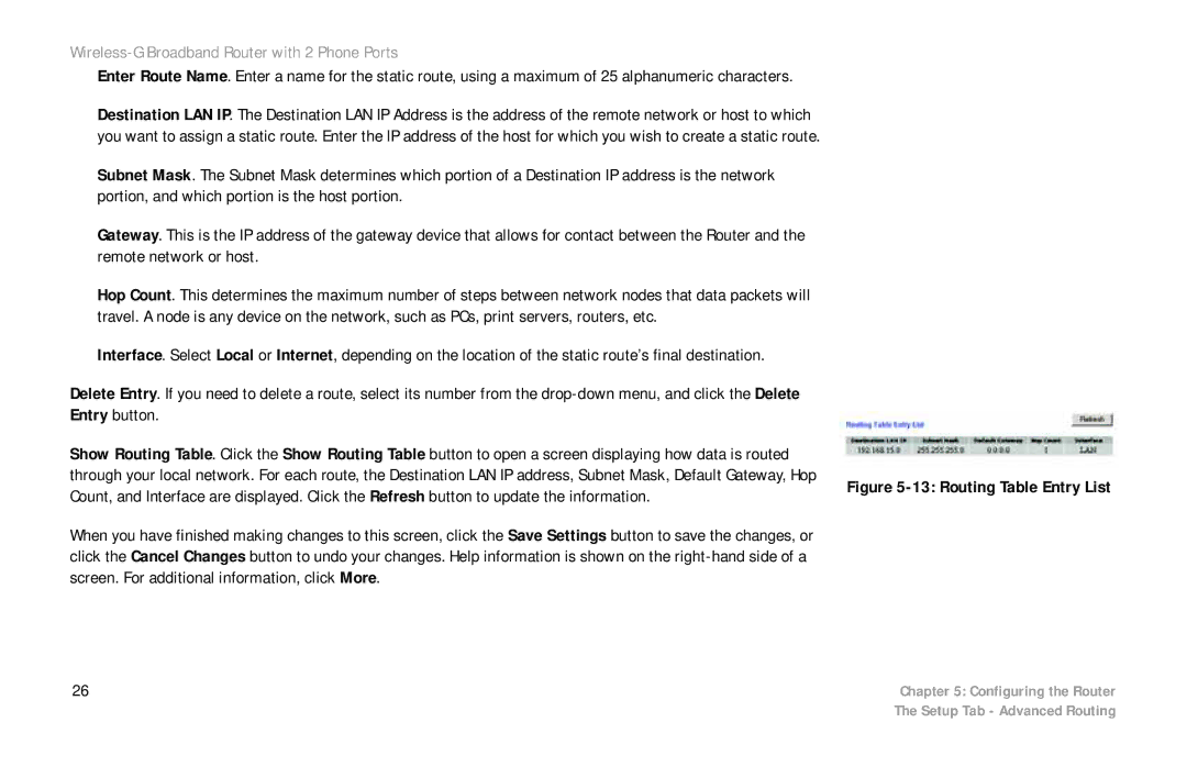 Linksys WRT54GP2 manual Routing Table Entry List 
