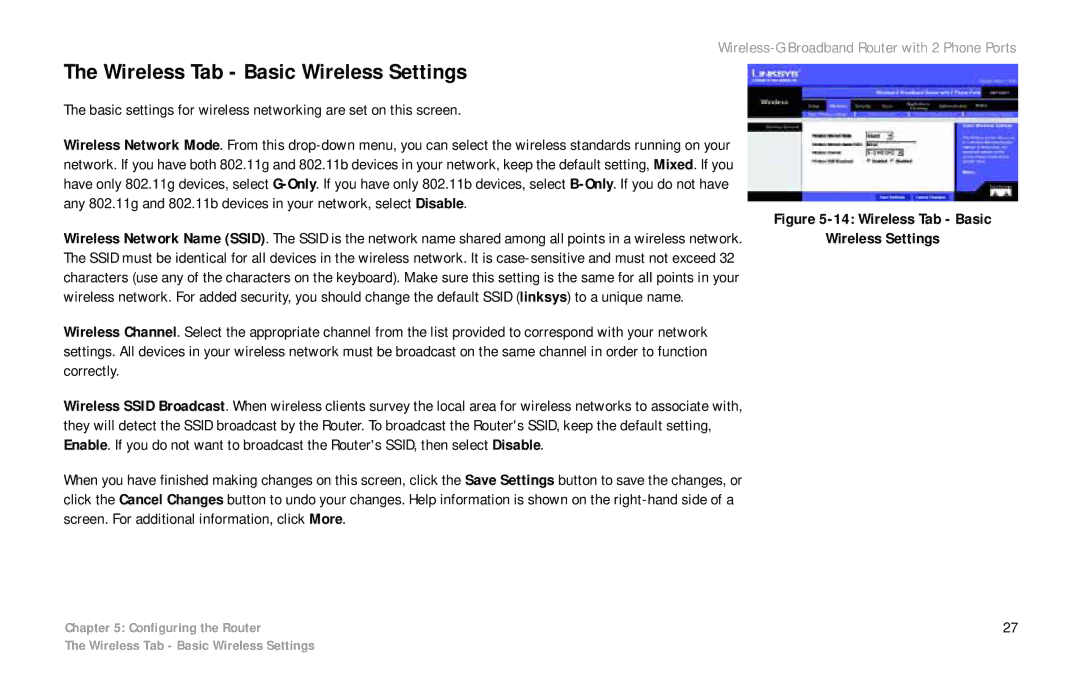 Linksys WRT54GP2 manual Wireless Tab Basic Wireless Settings 