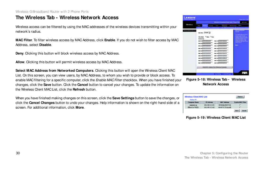 Linksys WRT54GP2 manual Wireless Tab Wireless Network Access 