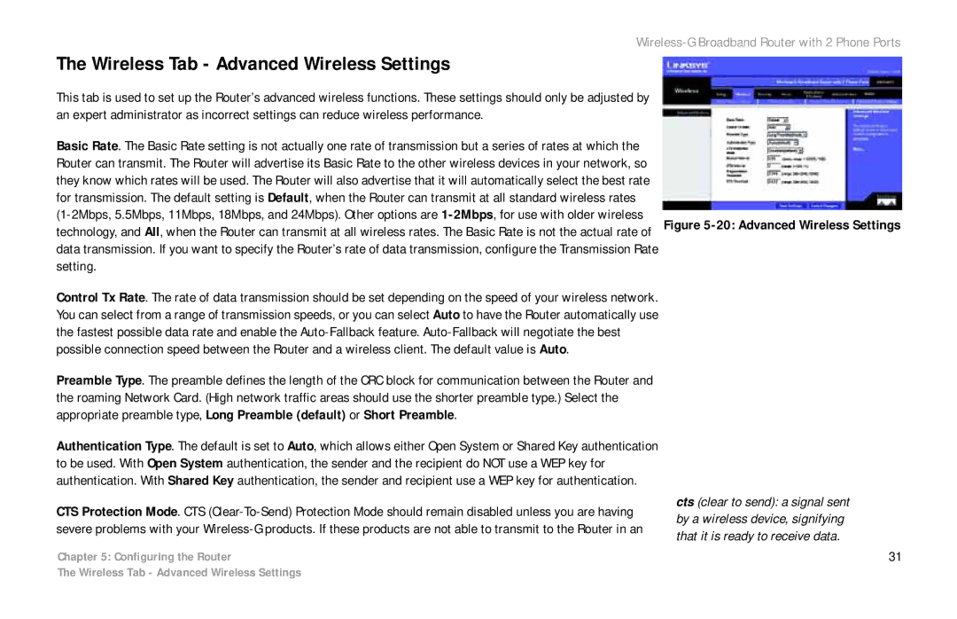 Linksys WRT54GP2 manual Wireless Tab Advanced Wireless Settings 