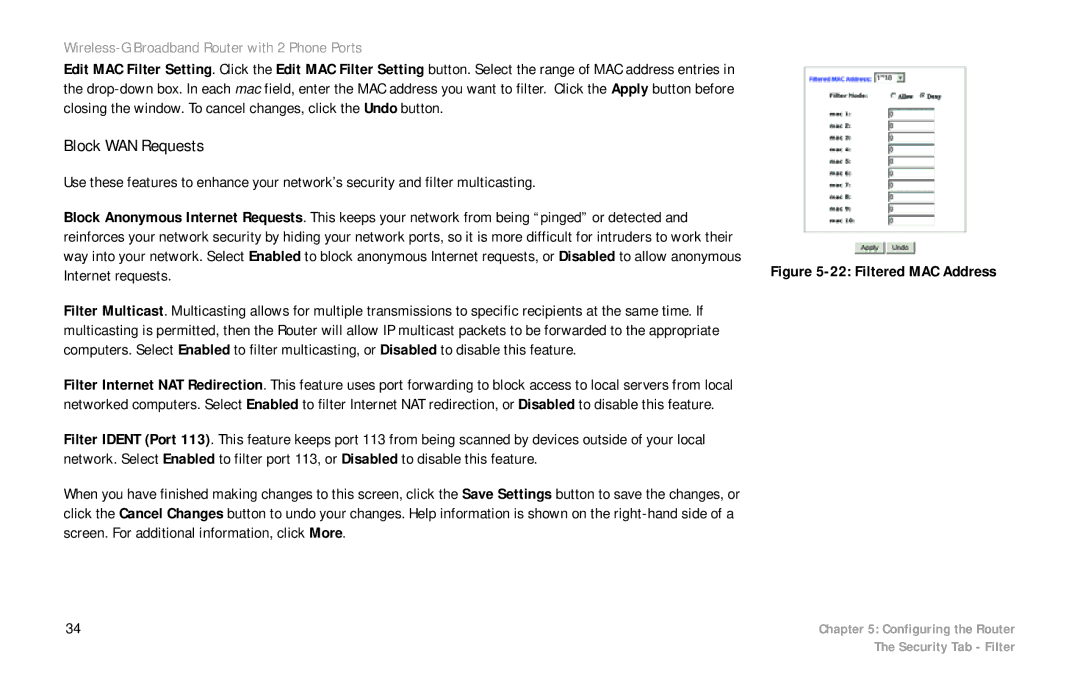 Linksys WRT54GP2 manual Block WAN Requests, Internet requests 