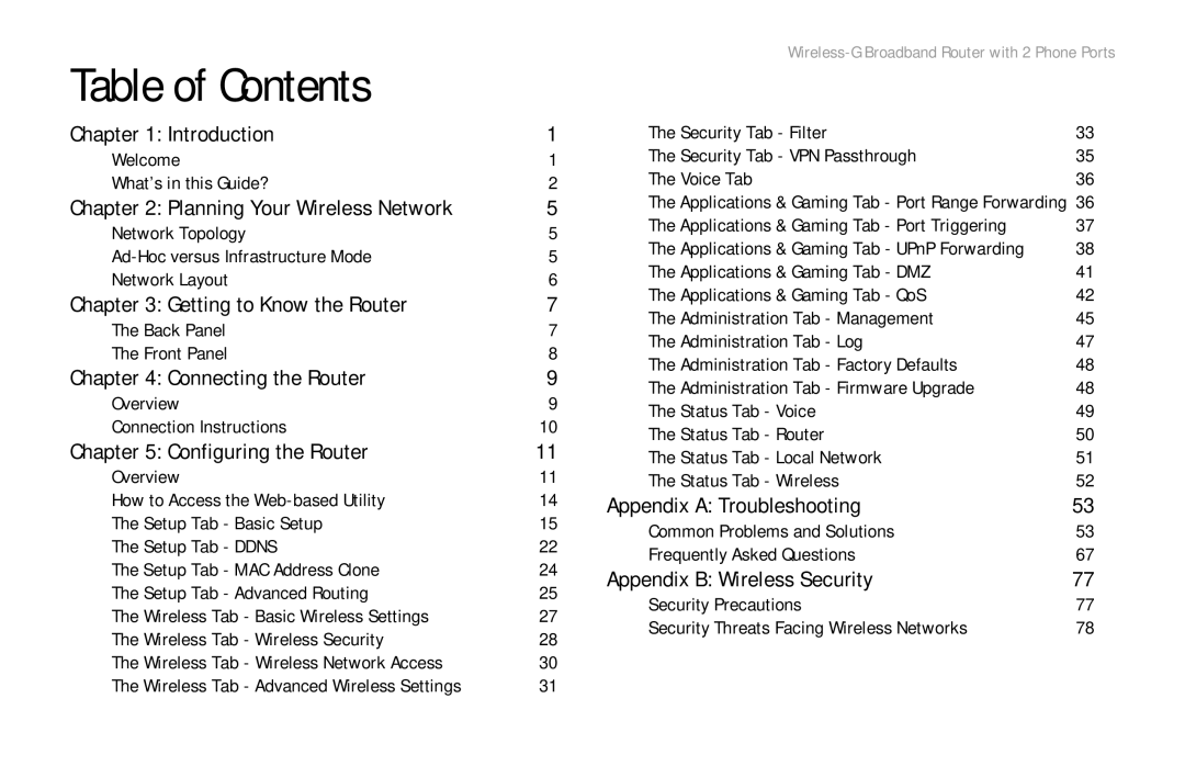 Linksys WRT54GP2 manual Table of Contents 