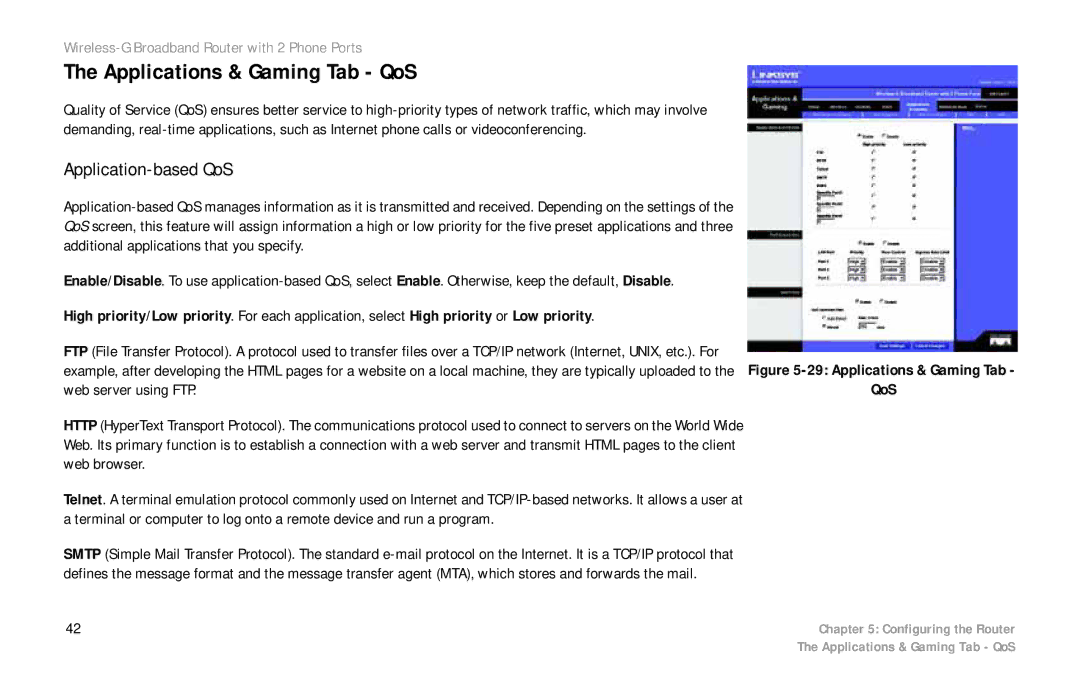 Linksys WRT54GP2 manual Applications & Gaming Tab QoS, Application-based QoS 