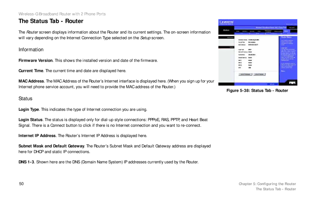 Linksys WRT54GP2 manual Status Tab Router 