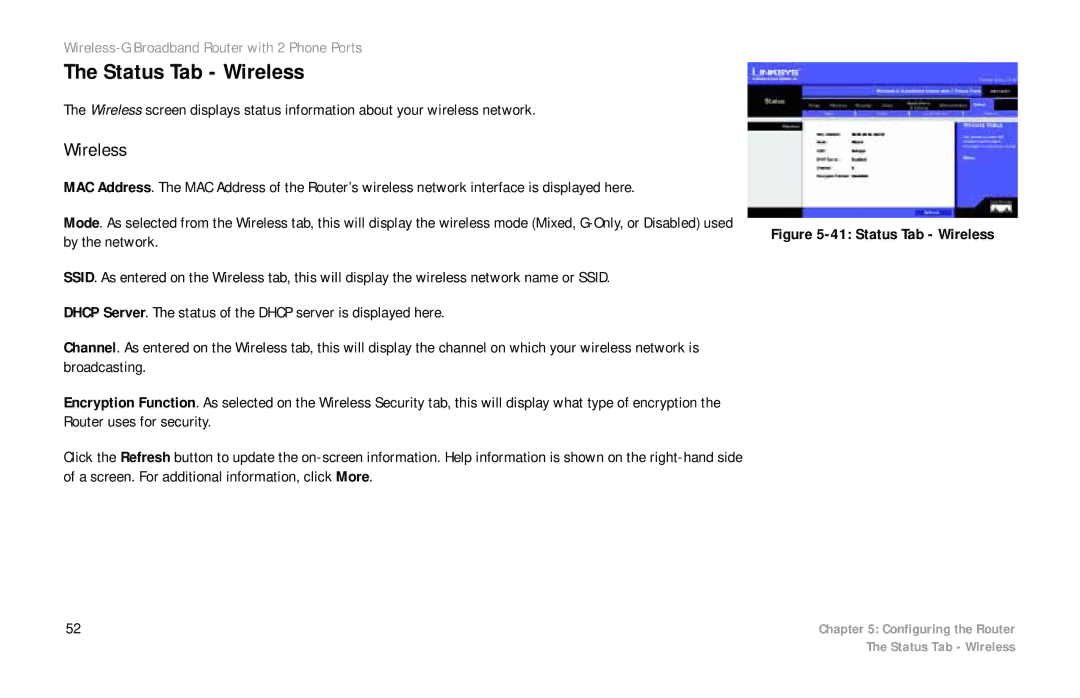 Linksys WRT54GP2 manual Status Tab Wireless 