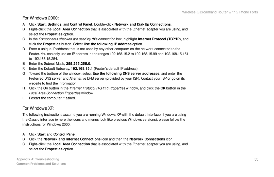 Linksys WRT54GP2 manual For Windows XP 