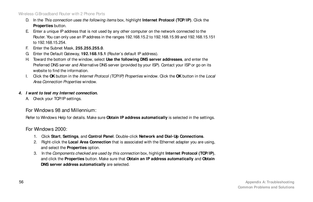 Linksys WRT54GP2 manual Want to test my Internet connection 