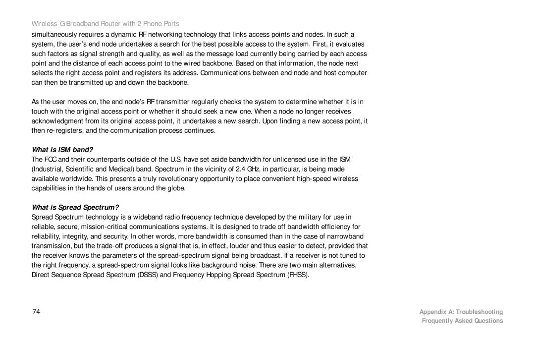 Linksys WRT54GP2 manual What is ISM band?, What is Spread Spectrum? 