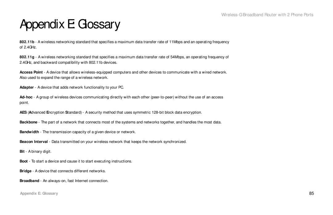 Linksys WRT54GP2 manual Appendix E Glossary 