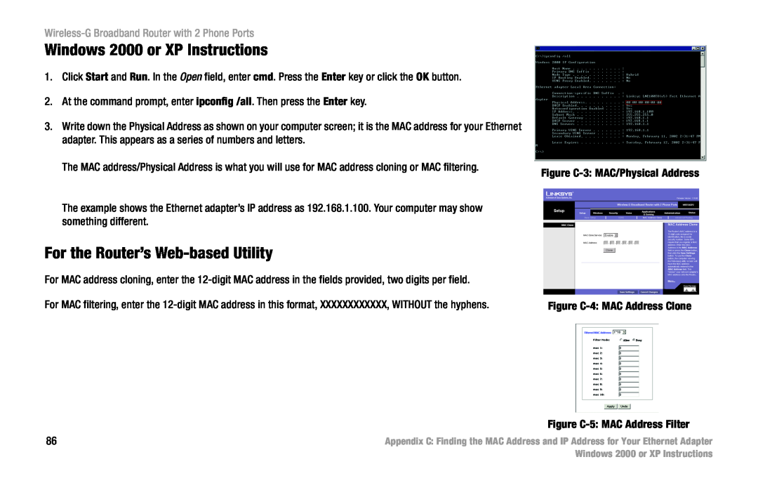 Linksys WRT54GP2 manual Windows 2000 or XP Instructions, For the Router’s Web-based Utility 
