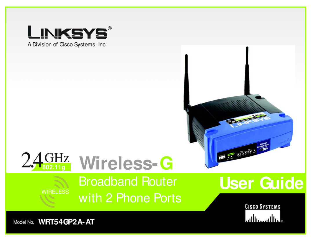 Linksys WRT54GP2A-AT manual GHz .11g Wireless- G 