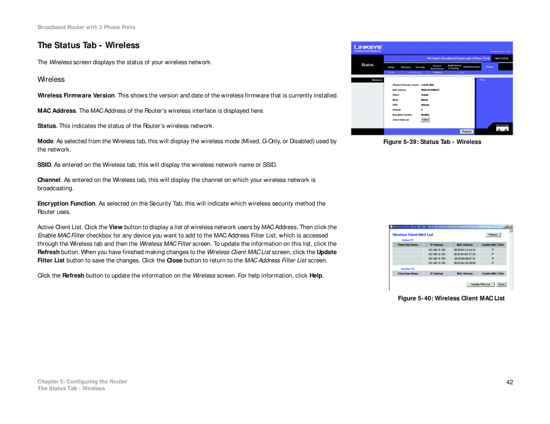 Linksys WRT54GP2A-AT manual Status Tab Wireless 