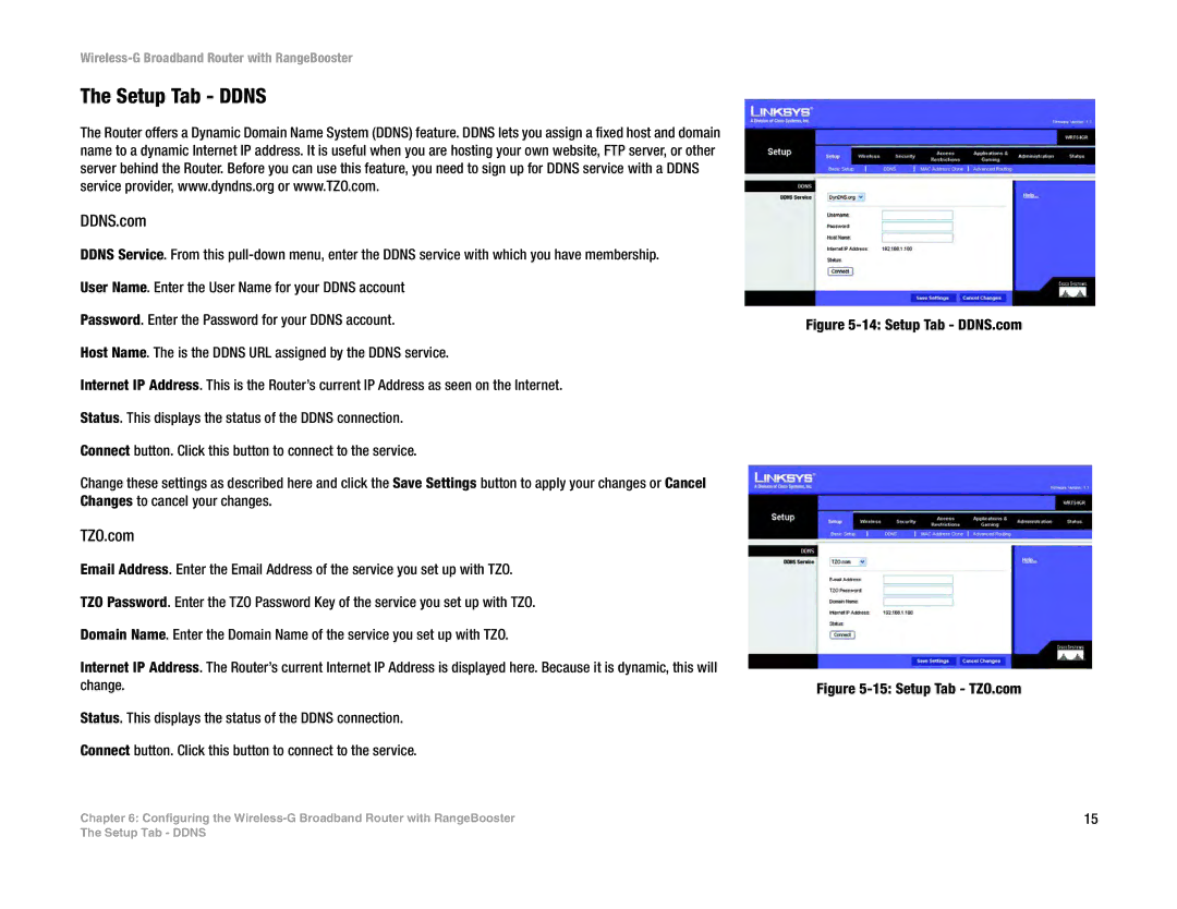 Linksys WRT54GR manual Setup Tab Ddns, DDNS.com 