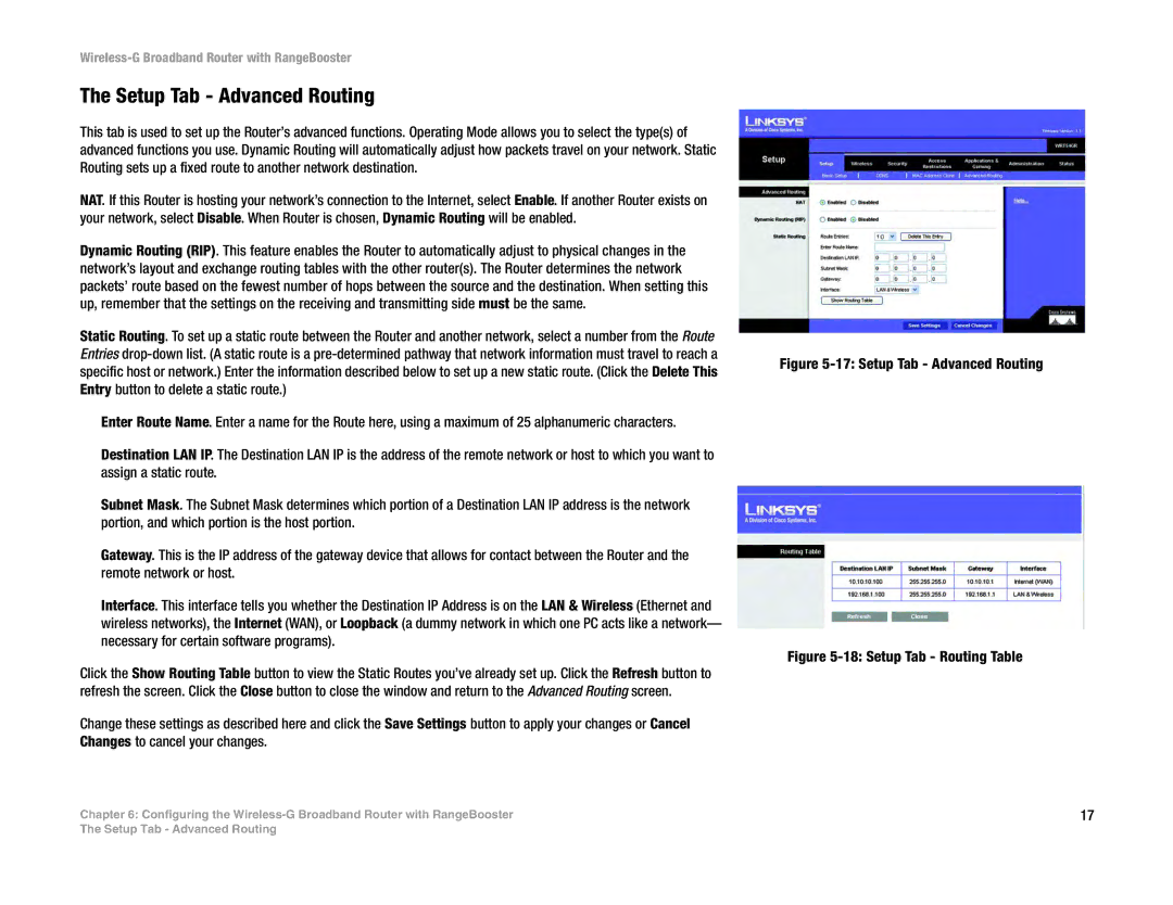 Linksys WRT54GR manual Setup Tab Advanced Routing 