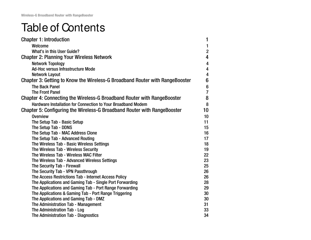 Linksys WRT54GR manual Table of Contents 