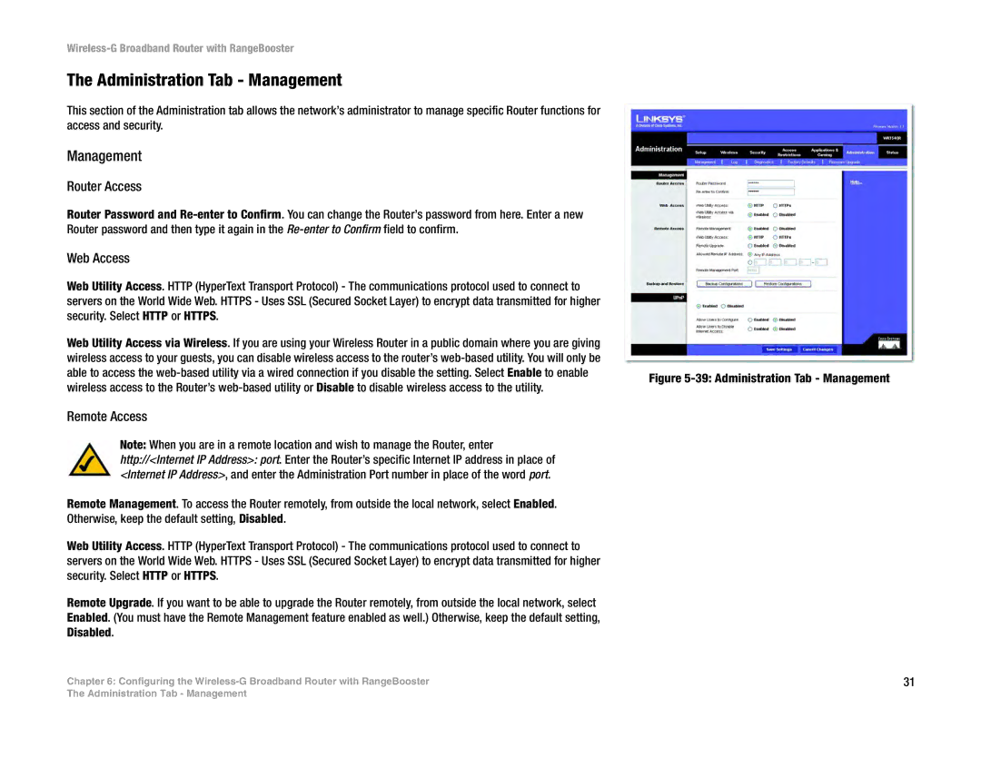 Linksys WRT54GR manual Administration Tab Management 