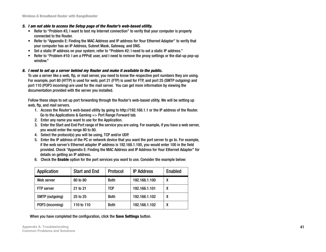 Linksys WRT54GR manual Application Start and End Protocol IP Address Enabled, Tcp 