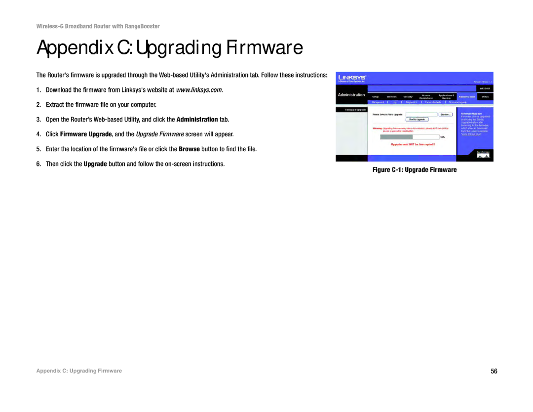 Linksys WRT54GR manual Appendix C Upgrading Firmware, Figure C-1 Upgrade Firmware 