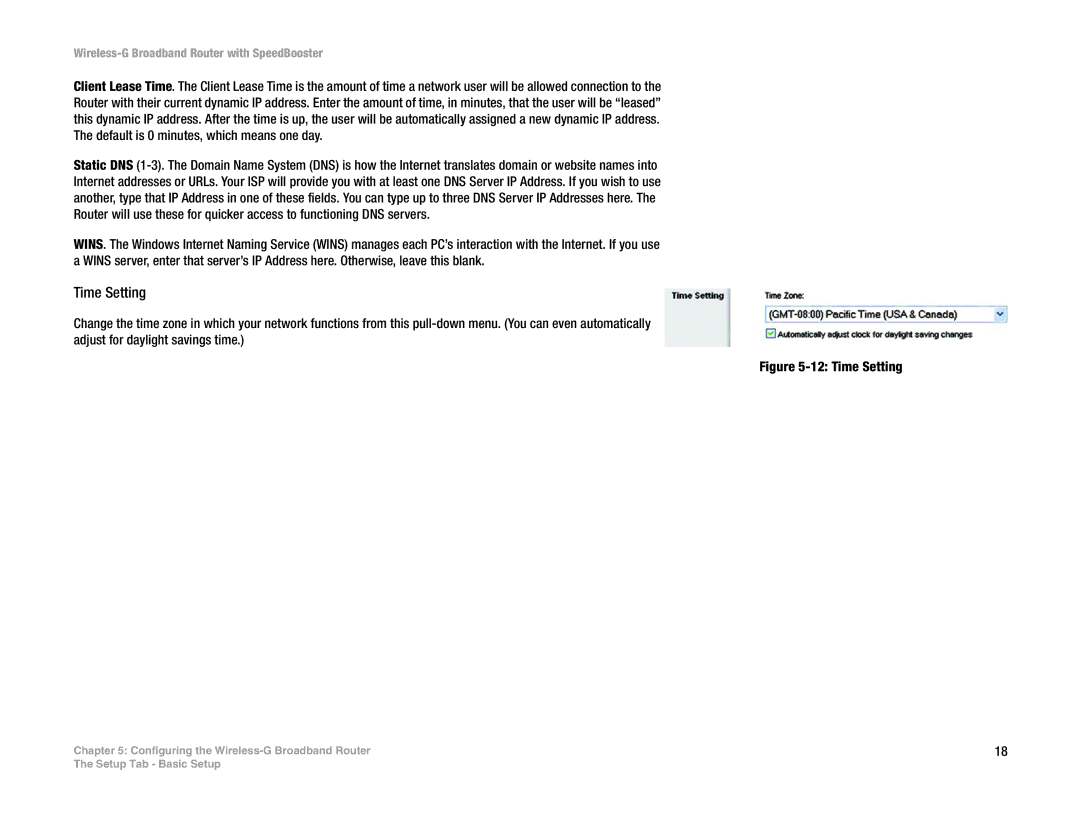 Linksys WRT54GS manual Time Setting 