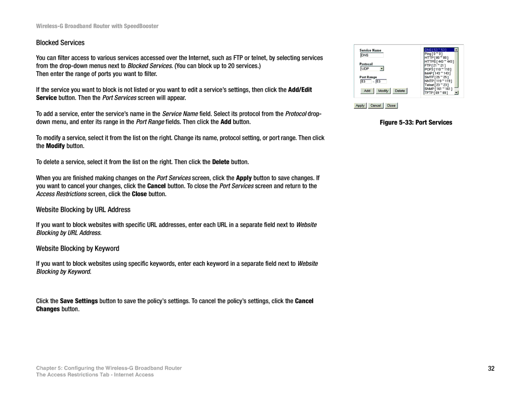 Linksys WRT54GS manual Blocked Services 