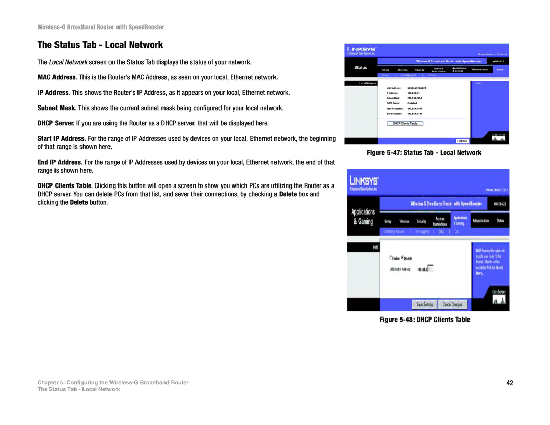 Linksys WRT54GS manual Status Tab Local Network, Dhcp Clients Table 