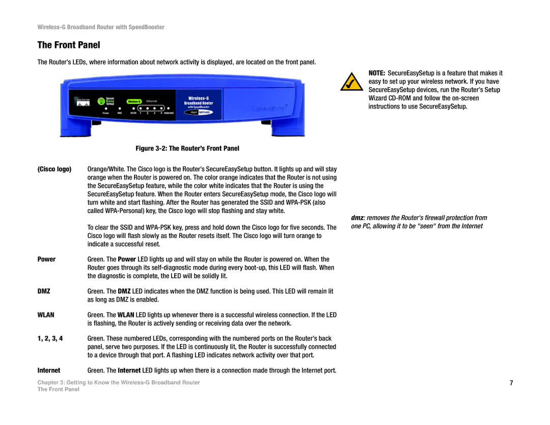 Linksys WRT54GS manual Front Panel, Cisco logo 