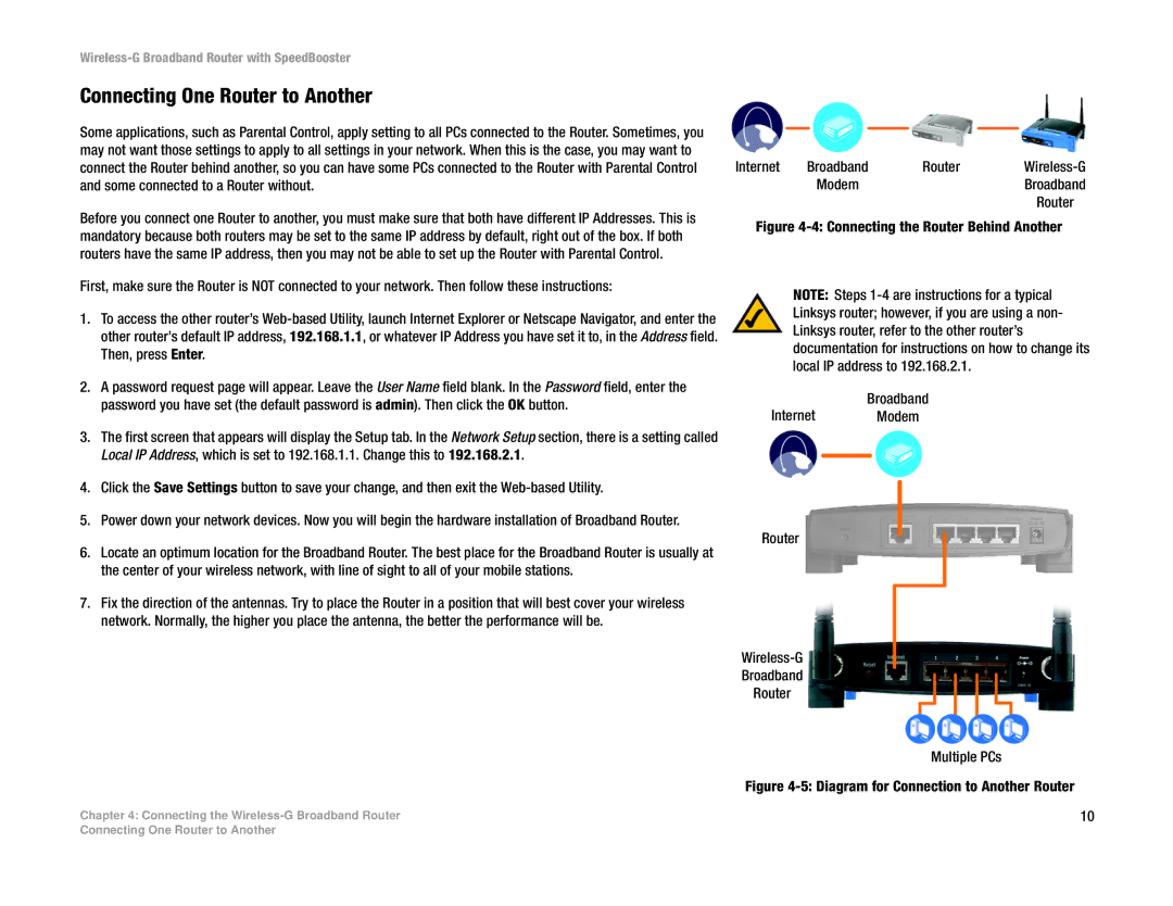 Linksys WRT54GS manual Connecting One Router to Another 