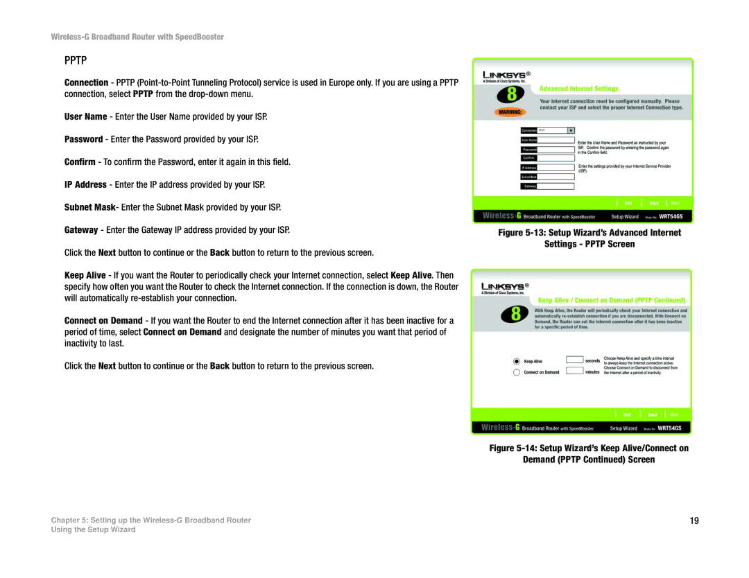 Linksys WRT54GS manual Pptp 