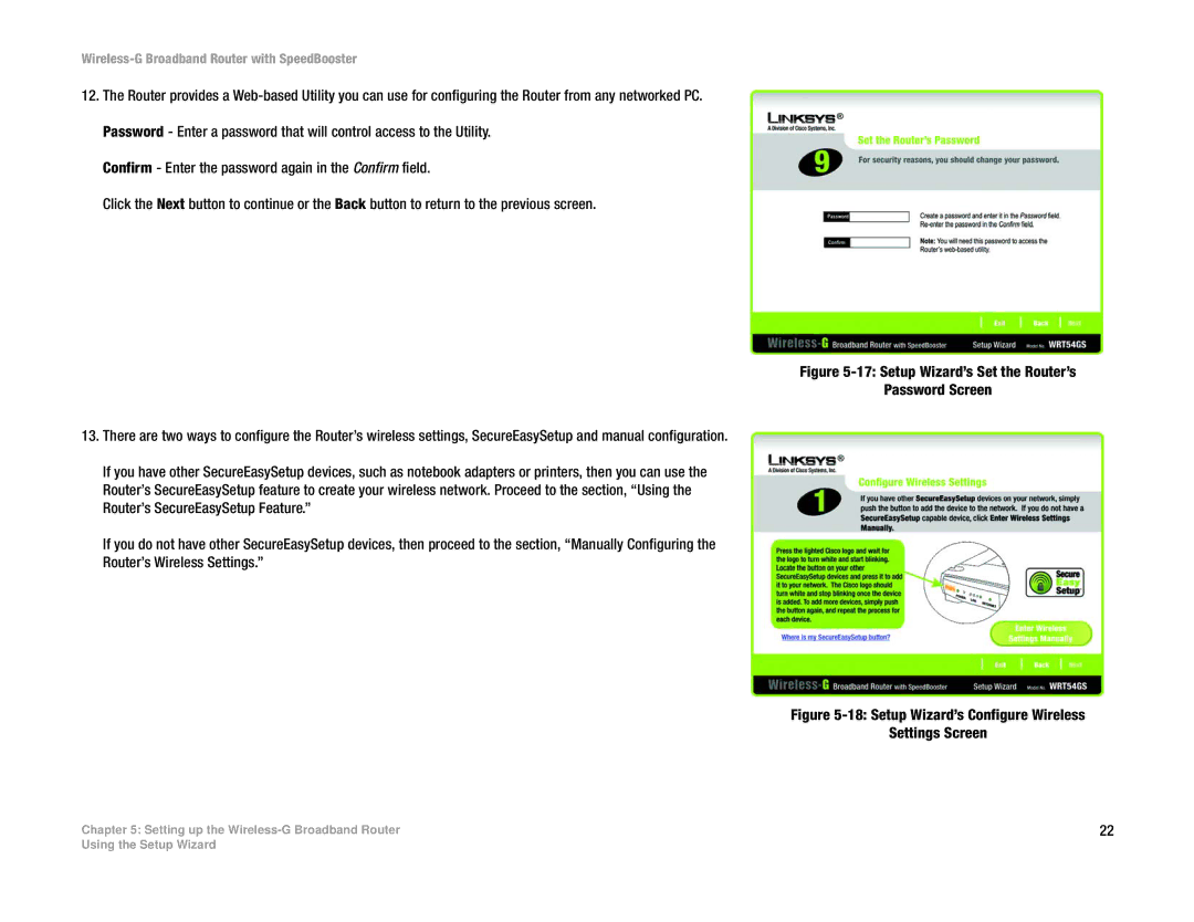 Linksys WRT54GS manual Setup Wizard’s Configure Wireless Settings Screen 